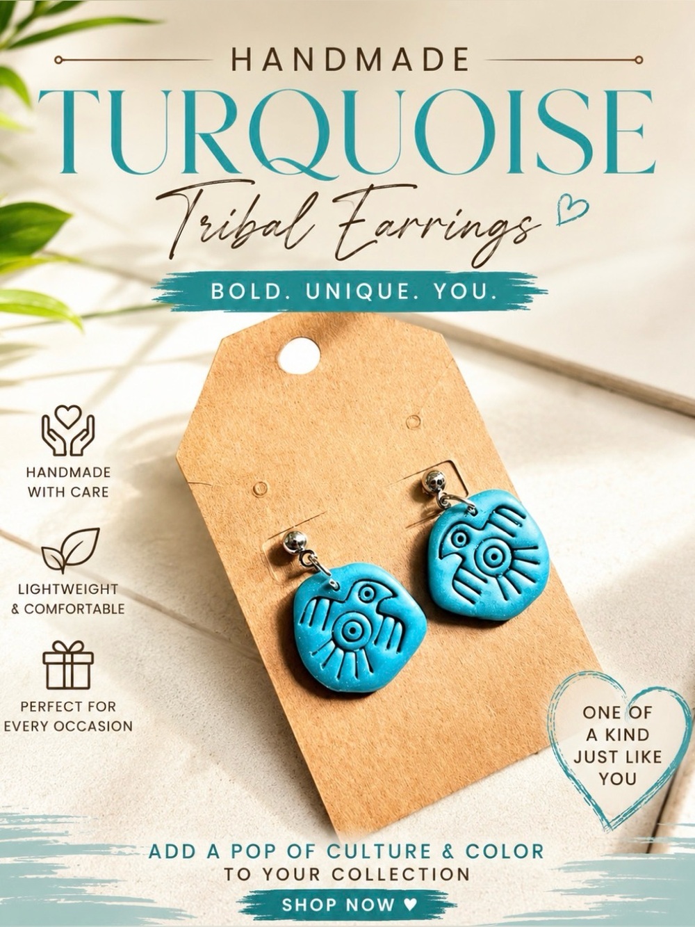Turquoise Tribal Bird Earrings